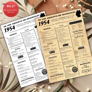 Jahreskarte 1954 gedruckt – personalisiertes Geschenk zum 71 Geburtstag | Besonderes Geburtstagsgeschenk | 1954 | Retro Geburtstagsgeschenk