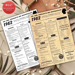 Jahreskarte 1982 gedruckt – personalisiertes Geschenk zum 43 Geburtstag | Besonderes Geburtstagsgeschenk | 1982 | Retro Geburtstagsgeschenk