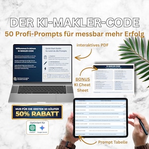50 AI-prompts voor makelaars in ChatGPT & Gemini | Interactieve PDF- en Excel-tool | Hulp bij het plaatsen en marketen van vastgoed | Digitaal makelaarspakket