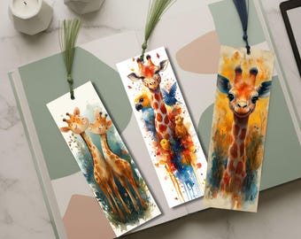 Lesezeichen Aquarell - Giraffe | Handgemachtes Buchzubehör laminiert | Geschenk für Buchliebhaber Leseratten Booktok