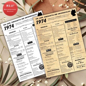 Jahreskarte 1974 gedruckt – personalisiertes Geschenk zum 51 Geburtstag | Besonderes Geburtstagsgeschenk | 1974 | Retro Geburtstagsgeschenk