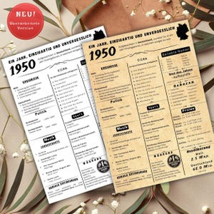 Jahreskarte 1950 gedruckt – personalisiertes Geschenk zum 75 Geburtstag | Besonderes Geburtstagsgeschenk | 1950 | Retro Geburtstagsgeschenk