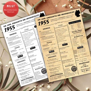 Jahreskarte 1955 gedruckt – personalisiertes Geschenk zum 70 Geburtstag | Besonderes Geburtstagsgeschenk | 1955 | Retro Geburtstagsgeschenk