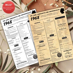 Jahreskarte 1968 gedruckt – personalisiertes Geschenk zum 57 Geburtstag | Besonderes Geburtstagsgeschenk | 1968 | Retro Geburtstagsgeschenk