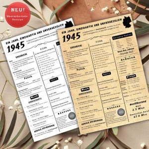 Jahreskarte 1945 gedruckt – personalisiertes Geschenk zum 80 Geburtstag | Besonderes Geburtstagsgeschenk |  1945 | Retro Geburtstagsgeschenk