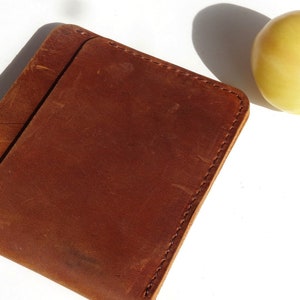 Tarjetero de piel auténtica, hecho a mano, personalizable, minimalista y fino, pequeño, para regalo