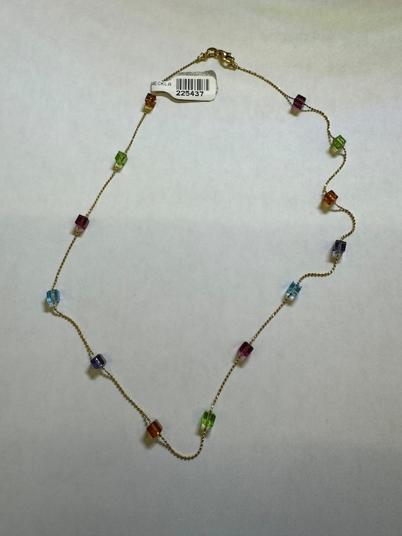 14KYG multi colored cube stone necklace