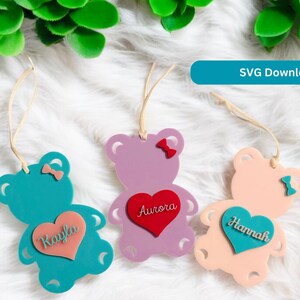 SVG Bär Tag, süße Valentine SVG, DIY Valentinstag Handwerk, Valentinstag Laser-Schnitt-Datei, Acryl-Tag-Design, Valentinstag Laser Cut-Datei