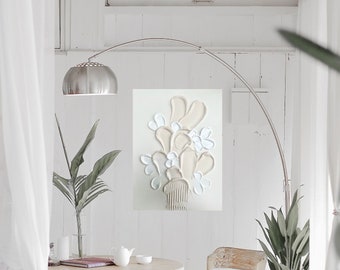 Pearl Petals on Neutral | Wall Art | Textured Art work | 3d Art