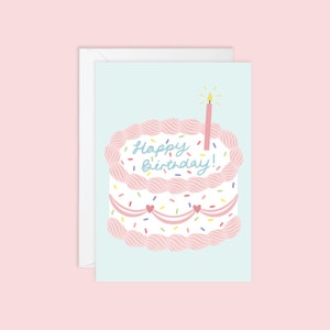 Birthday Cake Greetings Card with Gold Metallic Flame // witzige illustrierte Karte, Geburtstagskarte, Geschenk für Sie
