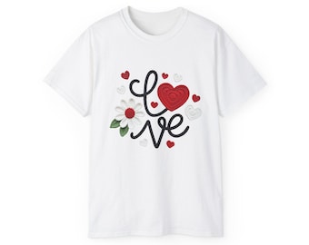 Koszulka LOVE Floral, Kolorowy, Krótki T-shirt z Kwiatowym Nadrukiem, Uroczy Różowy Krótki Top, Modny Prezent dla Kobiet