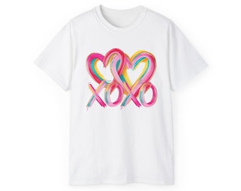 Prezent na Dzień Matki XOXO Serca, Koszulka z Miłosnym T-shirtem, Artystyczny Nadruk, Romantyczny Prezent, Koszulka z Sercami