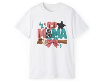 Damska koszulka z nadrukiem 3D „Baseball Mama” z szydełkowym wzorem, z nadrukiem w stylu Coquette, miękka i lekka, krótka koszulka sportowa