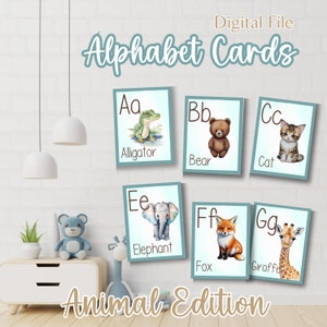 ABC Cards Alphabet Cards Watercolor Animal Flash Cards Montessori System Waldorf System Writing and Reading Practice Early Learning Resource
