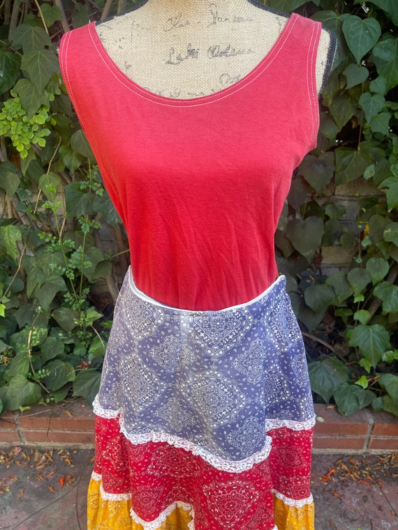 50s Vintage Bandana skirt and red top - image 3