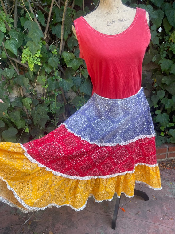 50s Vintage Bandana skirt and red top - image 1