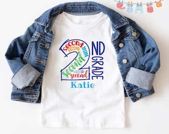 Personalized 2nd Grade T-shirt, Custom Name Second Grade Back to School Outfit, Cool Trendy 2nd Grader Gift