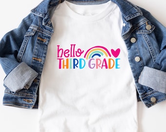 Hello Third Grade Shirt, Back To School Shirt, First Day of School Tee, Teacher Shirt, Gift For Girl, Gift For Women