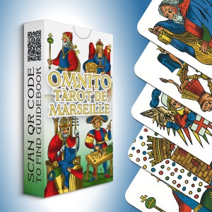 78 cartas de tarô de Marselha | Tamanho de bolso (4,13" x 2,3") | Baralho de adivinhação | Significados clássicos com guia on-line para iniciantes