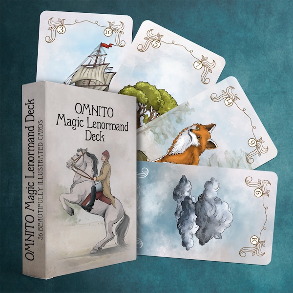 Baraja mágica OMNITO sin bordes con cartas Lenormand - Juego de 36 cartas vintage místicas con guía