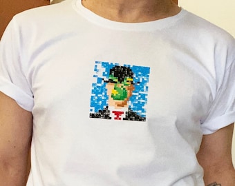 Hand-drawn Colorful Art T-shirt with Geometric Pixel Design