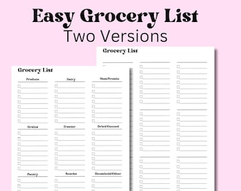 Suivi de liste de courses, modèle de liste de courses, plusieurs options, planificateur d'épicerie imprimable, liste de courses de plans de repas, téléchargement immédiat en PDF