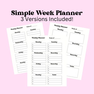 Printable Weekly Planner Template PDF, Simple Easy Weekly Task Planner, Daily To-Do List, Organizer with notes, Week at a Glance, Download