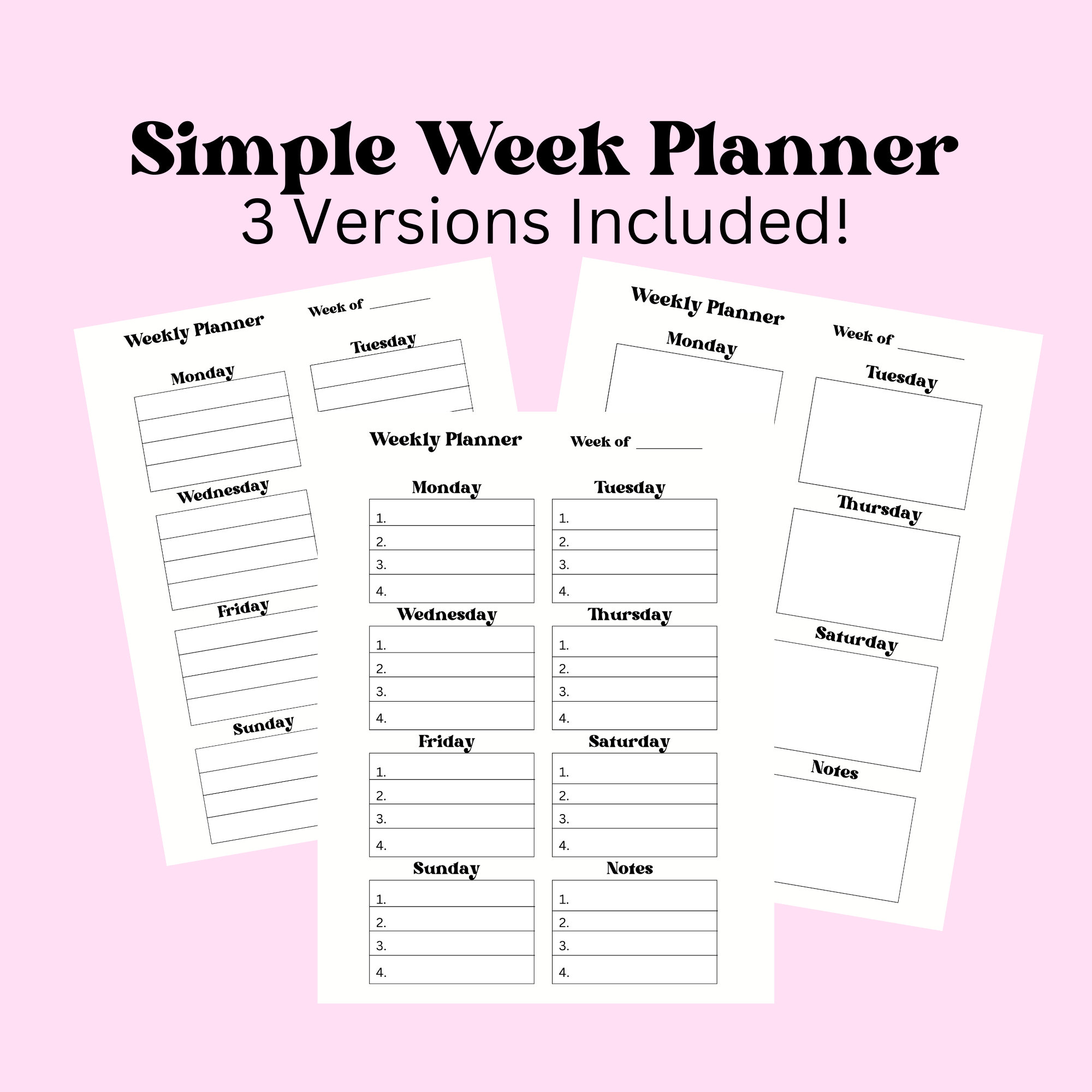 Printable Weekly Planner Template PDF, Simple Easy Weekly Task Planner ...