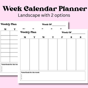 Printable Weekly Planner Template PDF, Calendar View Task Planner, Daily To-Do List, Organizer with notes, Week at a Glance, Download
