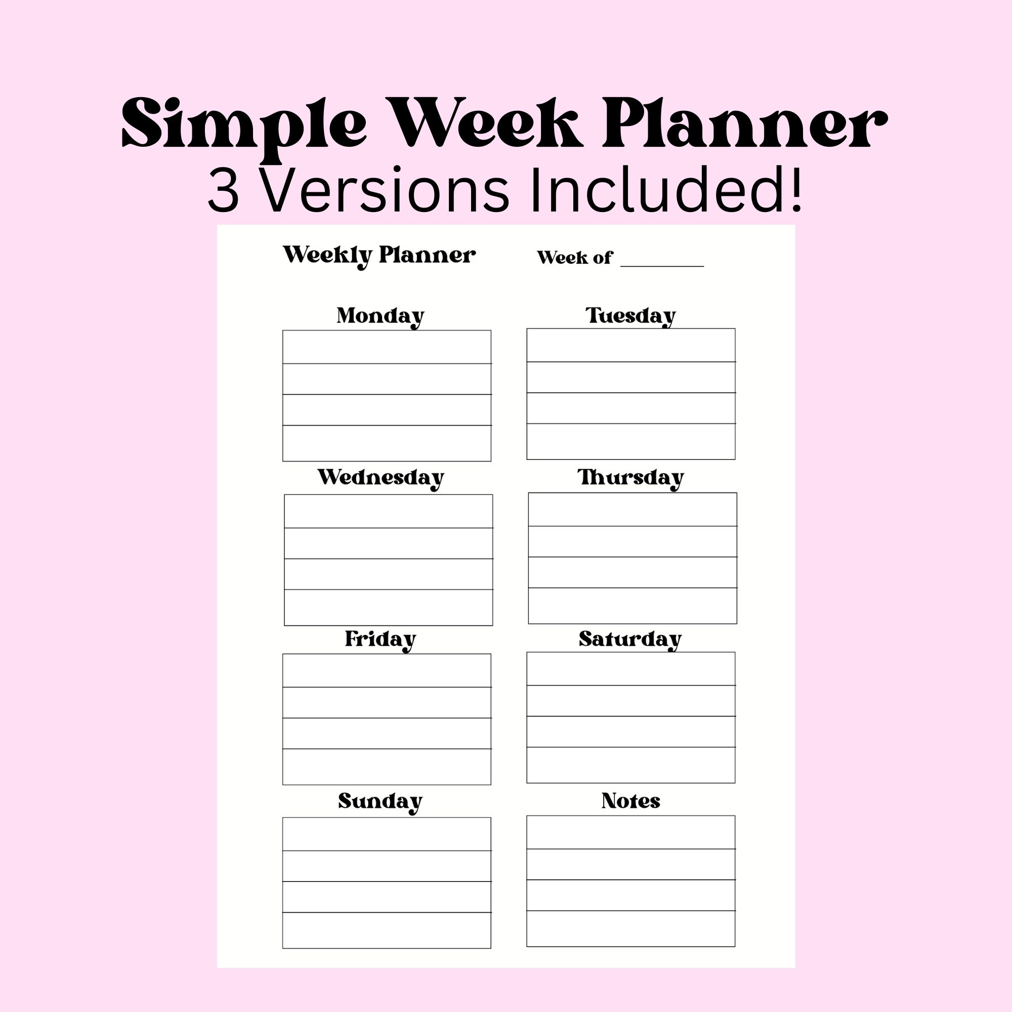 Printable Weekly Planner Template PDF, Simple Easy Weekly Task Planner ...