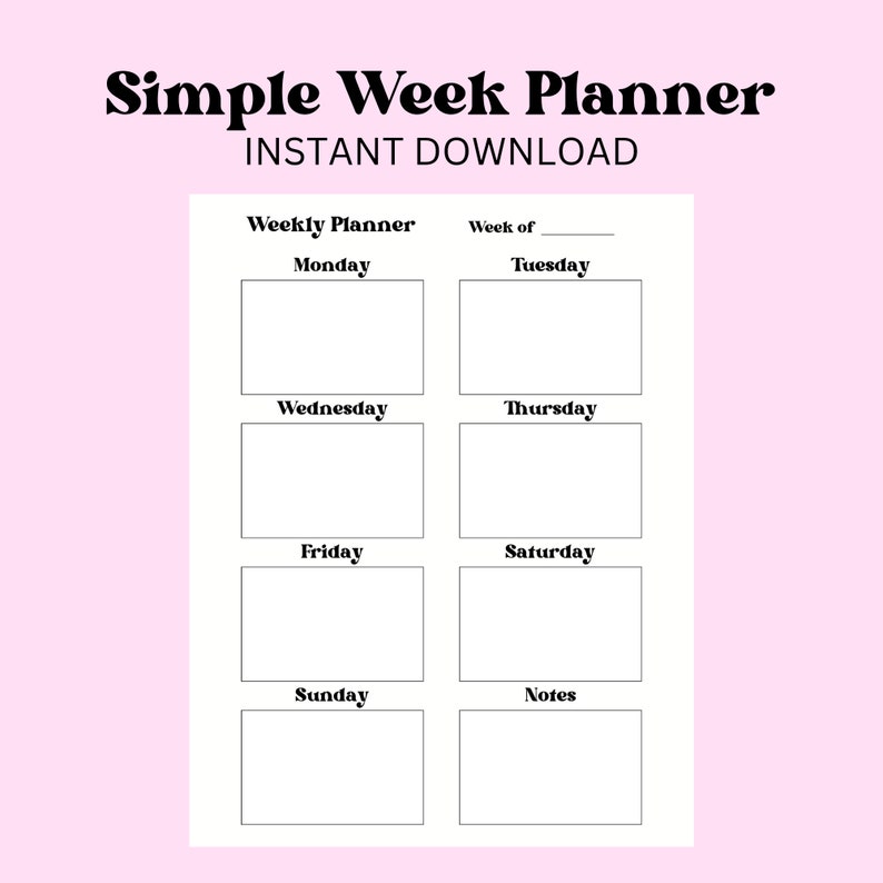 Printable Weekly Planner Template PDF, Simple Easy Weekly Task Planner ...