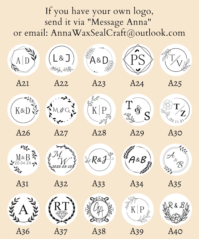 Custom logo wax seal stickers, 40 logo styles, Handmade wax seal stickers, Custom any logo, Self-adhesive wax sticker for wedding invitation image 4