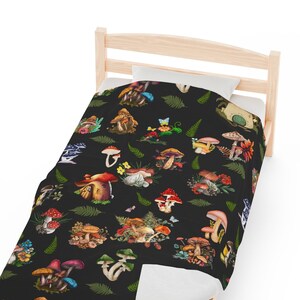 Mystical Mushroom Velveteen Plush Blanket