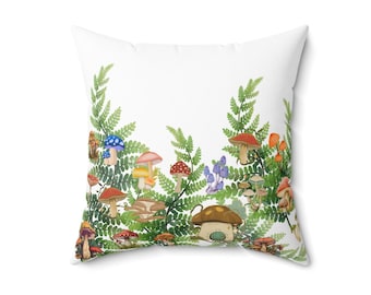 Mushroom Botanical Pillow: Enchanted Forest Throw Pillow