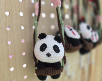 Panda Car Mirror Hanger • Crochet Handmade Car Hanger, Window Decor, Door Hanger