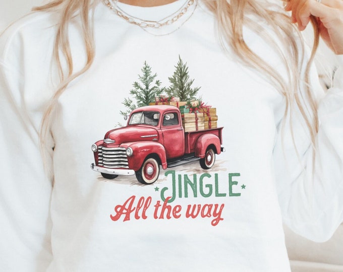 Comfort colors Red Truck Christmas sweatshirt, Tree Farm Christmas sweatshirt, Jingle all the way
