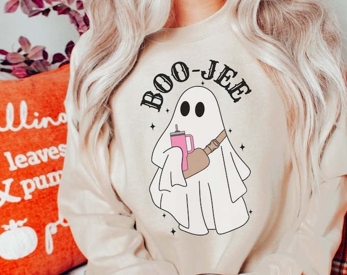 Custom Halloween Ghost Sweatshirt, Boo Jee Spooky Sweater, Fall Coffee Cup Autumn Season Pullover, Spooky Vibes PSL Lover, Halloween Gift