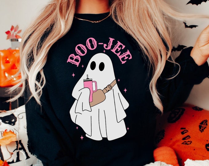 Custom Halloween Ghost Sweatshirt, Boo Jee Spooky Sweater, Fall Coffee Cup Autumn Season Pullover, Spooky Vibes PSL Lover, Halloween Gift