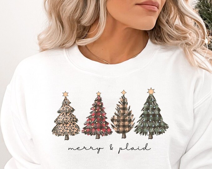 Plaid Christmas tree sweatshirt Plaid tree holiday Christmas sweatshirt Plaid xmas