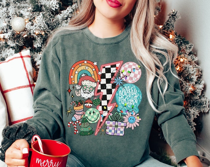 Comfort colors Groovy Christmas sweatshirt, Christmas sweatshirt, Hippie Christmas sweatshirt, fun Christmas sweatshirt