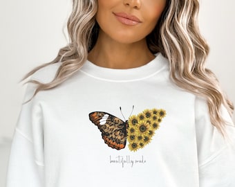 Sunflower butterfly sweatshirt beautifully made sweatshirt inspirational shirt