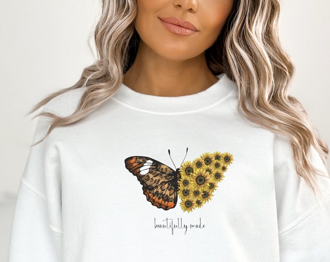 Sunflower butterfly sweatshirt beautifully made sweatshirt inspirational shirt