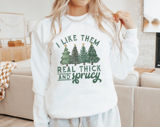 Comfort colors Think n Sprucy sweatshirt, Christmas tree sweatshirt, Holiday sweatshirt, DaCozies