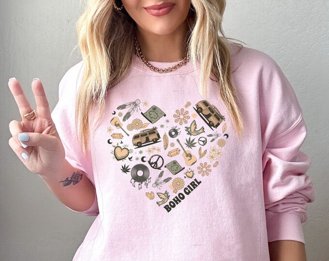 Boho girl sweatshirt Groovy Heart sweatshirt retro