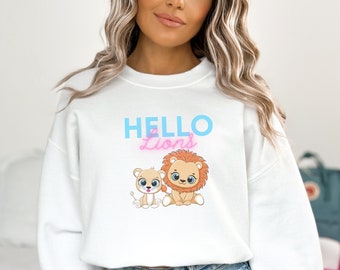 Lion sweatshirt hello lions teacher sweatshirt preschool sweatshirt animal themed sweatshirt