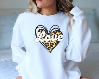Leopard print heart sweatshirt love sweatshirt cute heart shirt Valentines day cheetah valentines Cute valentines day gift