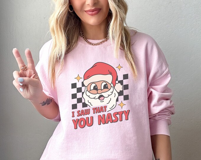 Funny Santa sweatshirt Santa sees you Christmas sweatshirt vintage Santa