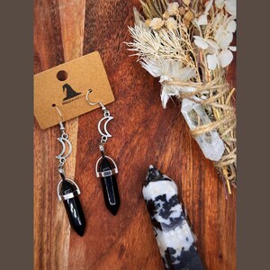 Black Crystal Point Earrings | Moon, Obsidian, Witch, Gothic