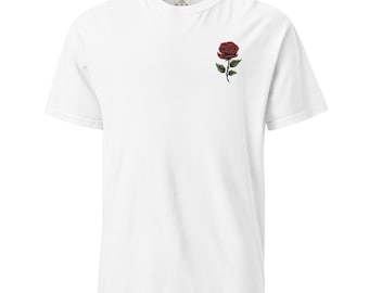 Magic Red Rose Shirt - Unisex Embroidered Blooming Rose Flower T-Shirt for Rose Lovers