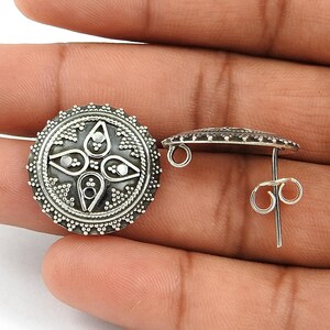 Vintage Look 925 Sterling Oxidized Silver Stud Earrings, Artisan Ethnic Earring, Earring For Girls & Women, Art Deco Indian Handmade Jewelry